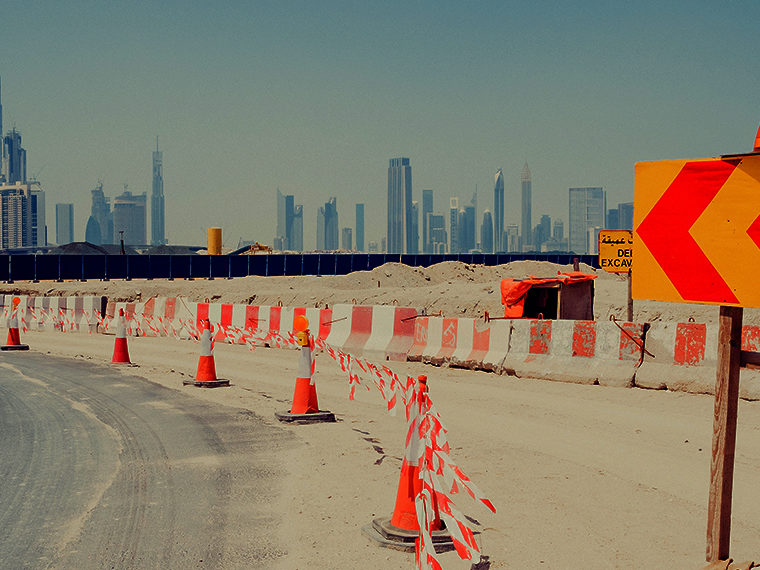 City street under construction in Dubai