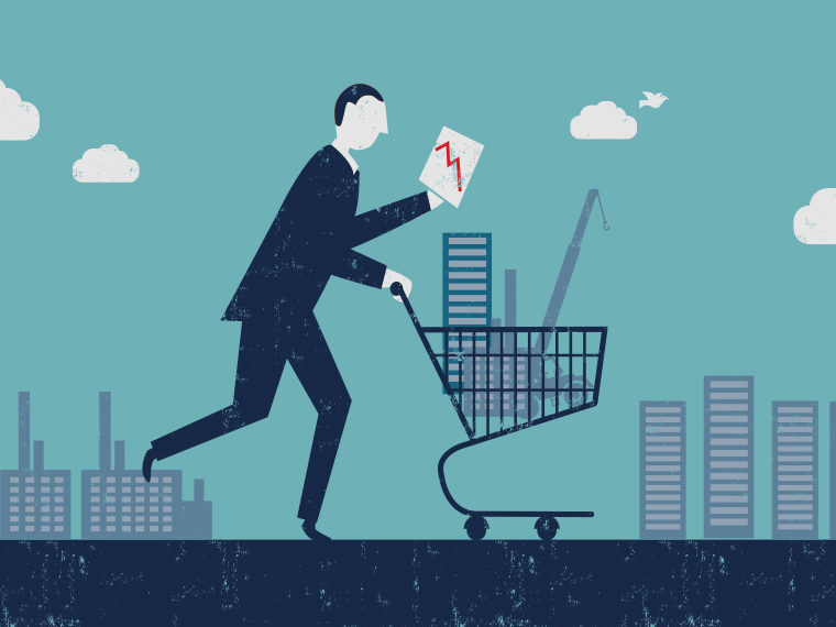 Illustration of a man pushing a shopping cart