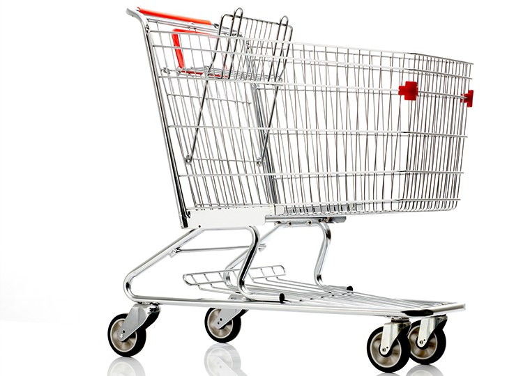 Shopping cart on white background.